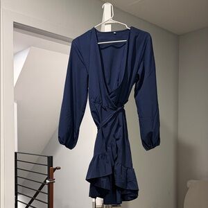 Navy Wrap Ruffle Mini Dress - Women